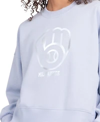 Starter Women's Light Blue Milwaukee Brewers Pastels Boxy Fleece Sweatshirt