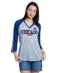 G-iii 4Her by Carl Banks Women's Royal/Heather Gray Chicago Cubs Speed Training 3/4-Sleeve Rhinestone V-Neck T-Shirt