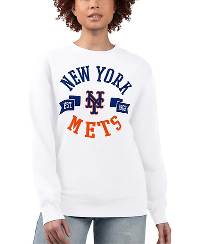 G-iii 4Her by Carl Banks Women's White New York Mets Team Logo Fleece Pullover Sweatshirt