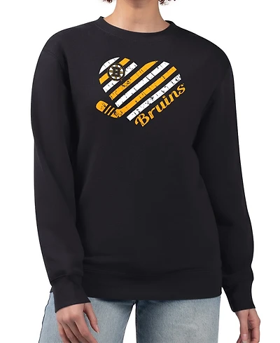 G-iii 4Her by Carl Banks Women's Black Boston Bruins Heart Graphic Pullover Sweatshirt