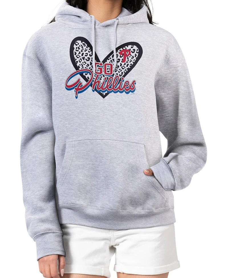 G-iii 4Her by Carl Banks Women's Heather Gray Philadelphia Phillies Leopard Heart Pullover Hoodie