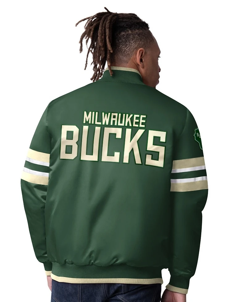 Starter Men's Hunter Green Milwaukee Bucks Scout Varsity Satin Full-Snap Jacket