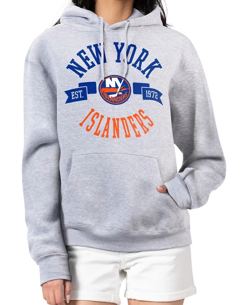 G-iii 4Her by Carl Banks Women's Heather Gray New York Islanders City Graphic Fleece Pullover Hoodie