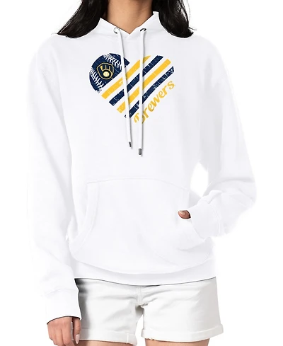 G-iii 4Her by Carl Banks Women's White Milwaukee Brewers Heart Fleece Pullover Hoodie