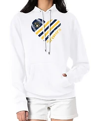 G-iii 4Her by Carl Banks Women's White Milwaukee Brewers Heart Fleece Pullover Hoodie