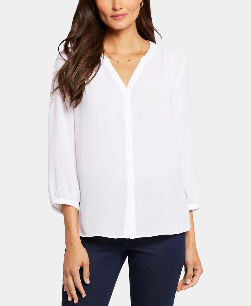Nydj Women's Pintuck Split Neck Top