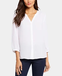 Nydj Women's Pintuck Split Neck Top