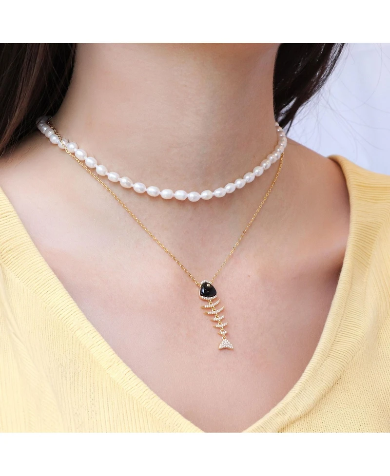 The Lovery Onyx Fish Necklace 14K Gold-Plated Sterling Silver