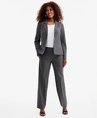 Kasper Womens Washable Notch Collar Two Button Jacket Cowl Neck Cap Sleeve Top Mid Rise Fly Front Straight Pants
