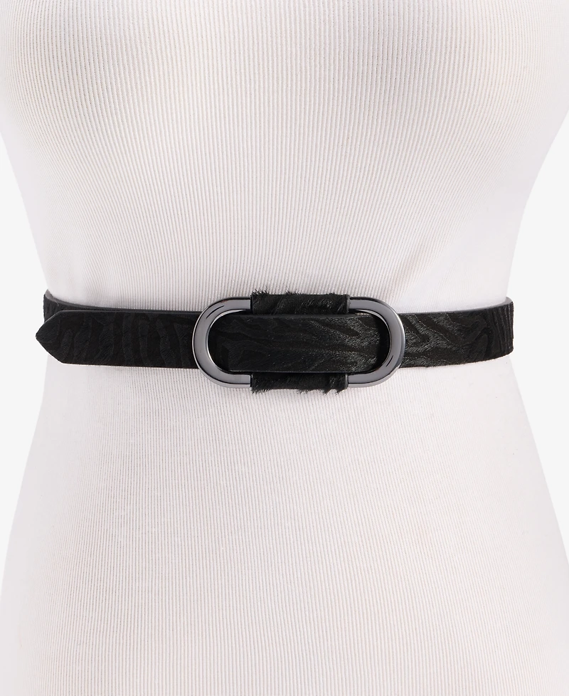 I.n.c. International Concepts Black Zebra Calf Hair Friction Oval Skinny Belt, Macy's Exclusive