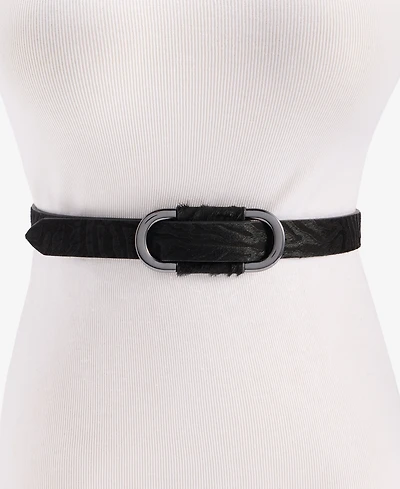 I.n.c. International Concepts Black Zebra Calf Hair Friction Oval Skinny Belt, Macy's Exclusive