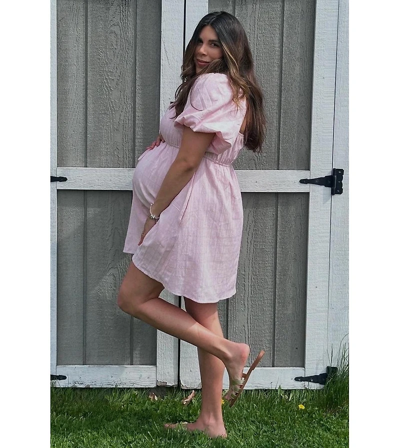 Pinkblush Maternity White Textured Bubble Sleeve Mini Dress