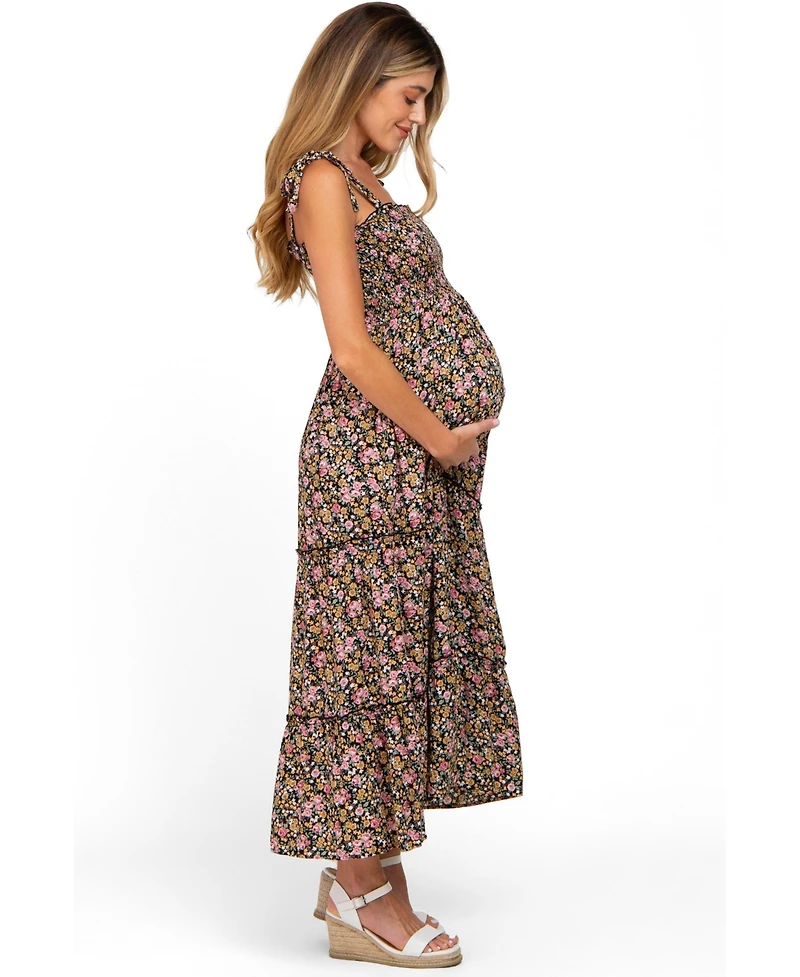 Pinkblush Maternity Black Multi-Color Floral Sleeveless Tiered Maxi Dress