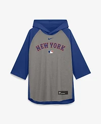 Nike Men's Gray New York Mets Authentic Collection Flux Dri-fit Raglan 3/4-Sleeve Hoodie