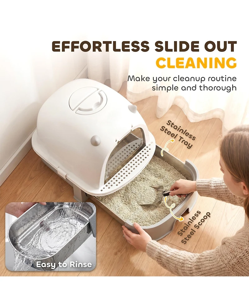 PawHut Stainless Steel Cat Litter Box