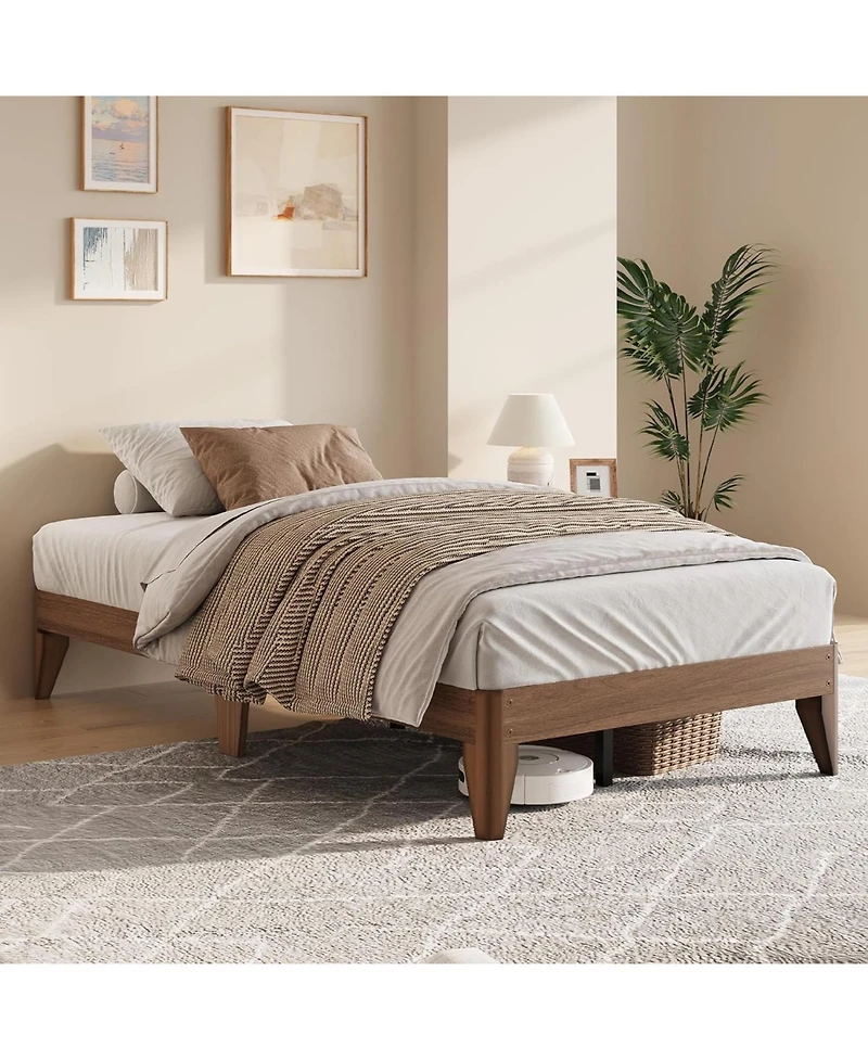 gaomon Wood Platform Bed Frame, Solid Wooden Legs and Wooden Slats Support, Sturdy Metal Central Structure, No Box Spring Needed