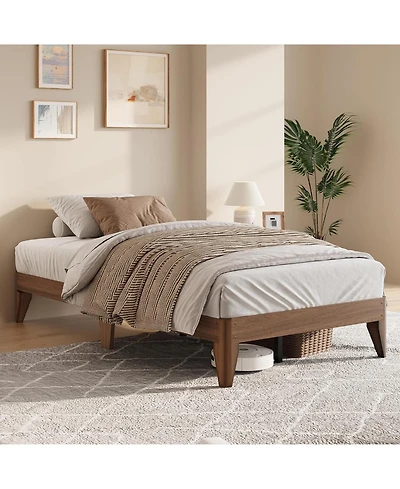 gaomon Wood Platform Bed Frame, Solid Wooden Legs and Wooden Slats Support, Sturdy Metal Central Structure, No Box Spring Needed