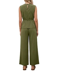 Cupshe Women's Elegant Crew Neck Belted Top and Wide Leg Pants Two-Piece Set