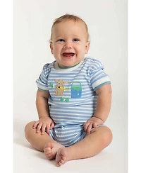 Florence Eiseman Baby Boy Stripe Knit Shortall With Painting Dog