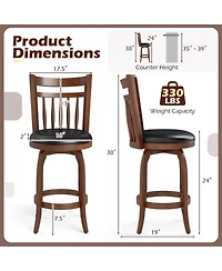 Slickblue Set of 2 Faux Leather Swivel Bar Stools for Counter Height Seating