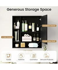 Volenca Wall-Mounted Bathroom Mirror Cabinet with Lower and Side Shelves, 21-in W