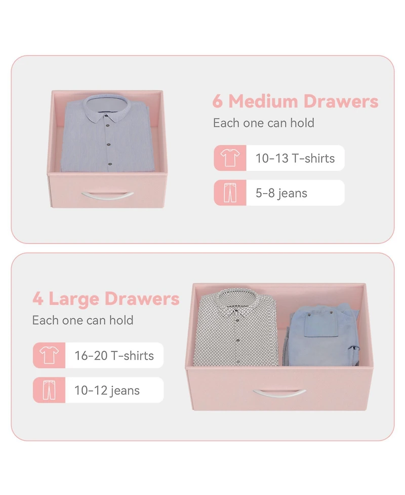 homfan 10-Drawer Fabric Storage Cabinet, Freestanding Organizer Tower with Non-Woven Drawers for Bedroom Closet Nursery