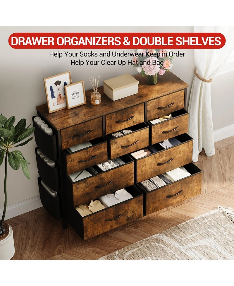 homfan 10-Drawer Fabric Storage Cabinet, Freestanding Organizer Tower with Non-Woven Drawers for Bedroom Closet Nursery