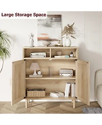 homfan Modern Rattan Buffet Cabinet,4-Door Sideboard with Adjustable Shelf, Multipurpose Storage for Kitchen, Dining, Ideal as Coffee Bar & Tv Stand