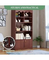 homfan Modern Wave Top Bookcase, Wood and Melamine Board Storage Cabinet with Gold Handles, 6-Cube Organizer Easy Assembly for Home Office