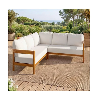 Asagikoiai Outdoor Patio Sectional Sofa, Solid Wood L-Shaped Conversation Set with Cushions-Asagikoiai