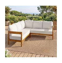 Asagikoiai Outdoor Patio Sectional Sofa, Solid Wood L-Shaped Conversation Set with Cushions-Asagikoiai