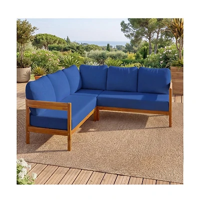 Asagikoiai Outdoor Patio Sectional Sofa, Solid Wood L-Shaped Conversation Set with Cushions-Asagikoiai