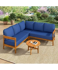 Asagikoiai Outdoor Patio Sectional Sofa, Solid Wood L-Shaped Conversation Set with Cushions-Asagikoiai