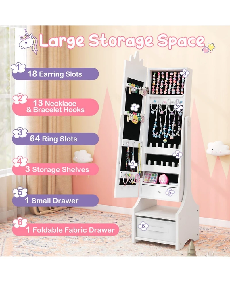 Gouun Kids Full-Length Mirror Jewelry Cabinet with Adjustable Tilt