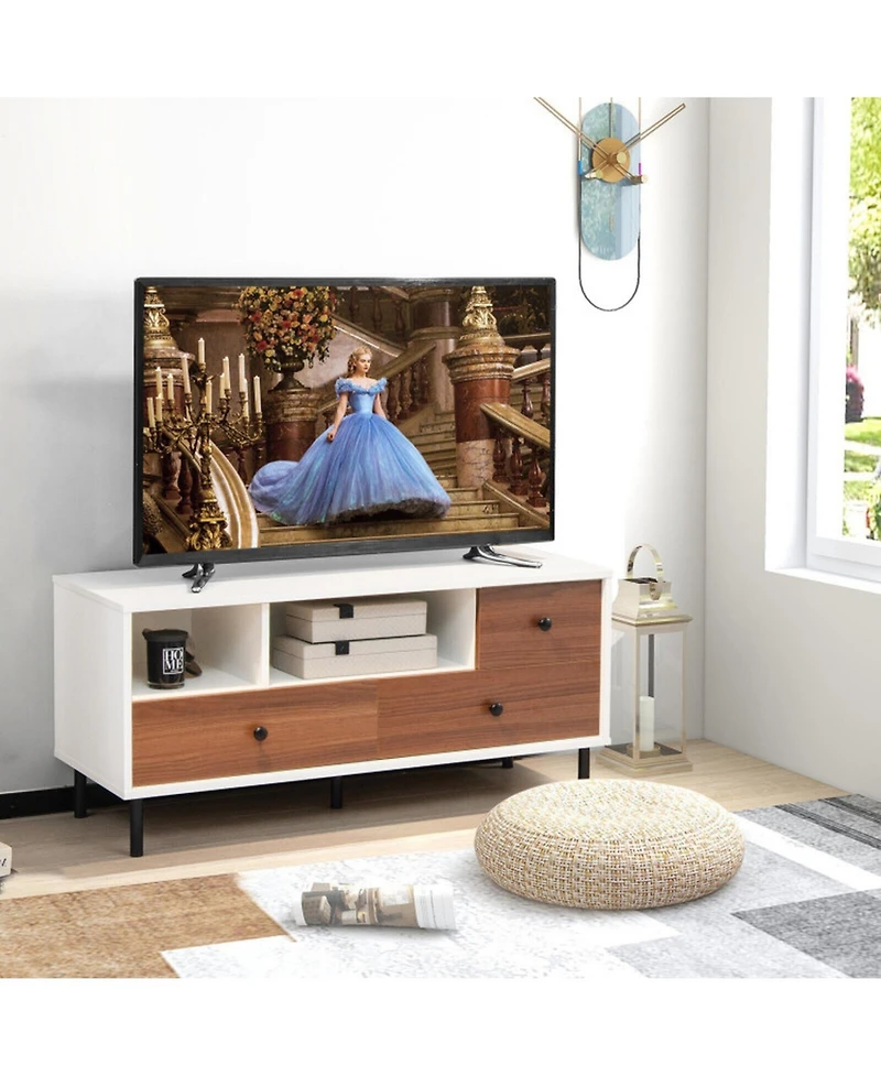 Gouun Mid-Century Tv Stand with 2 Cubbies and 3 Drawers for 50 in TVs