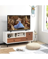Gouun Mid-Century Tv Stand with 2 Cubbies and 3 Drawers for 50 in TVs