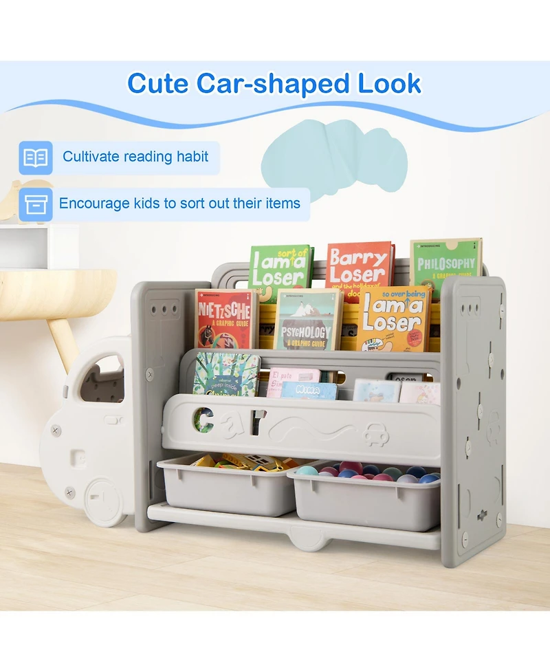 Slickblue Kids Car-Themed Bookshelf with Toy Storage