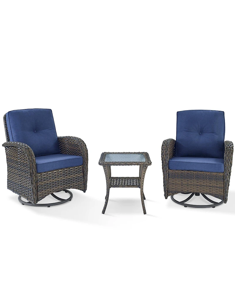 Pocassy 3Pieces Patio Furniture Set, Outdoor Swivel Rocker Chairs, Wicker Bistro Set with Rocking Chair, Thick Cushions and Glass Coffee Table