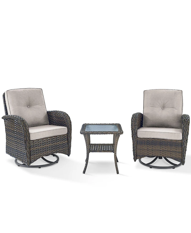 Pocassy 3Pieces Patio Furniture Set, Outdoor Swivel Rocker Chairs, Wicker Bistro Set with Rocking Chair, Thick Cushions and Glass Coffee Table