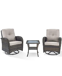 Pocassy 3Pieces Patio Furniture Set, Outdoor Swivel Rocker Chairs, Wicker Bistro Set with Rocking Chair, Thick Cushions and Glass Coffee Table