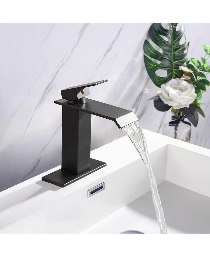 Phying Waterfall Spout Bathroom Faucet Single Handle Modern Vanity Sink Faucet Single Hole Minimalist Basin Faucet for Bathroom Home Decoration