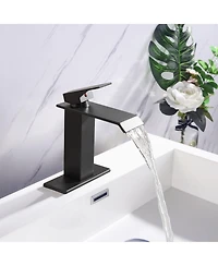 Phying Waterfall Spout Bathroom Faucet Single Handle Modern Vanity Sink Faucet Single Hole Minimalist Basin Faucet for Bathroom Home Decoration