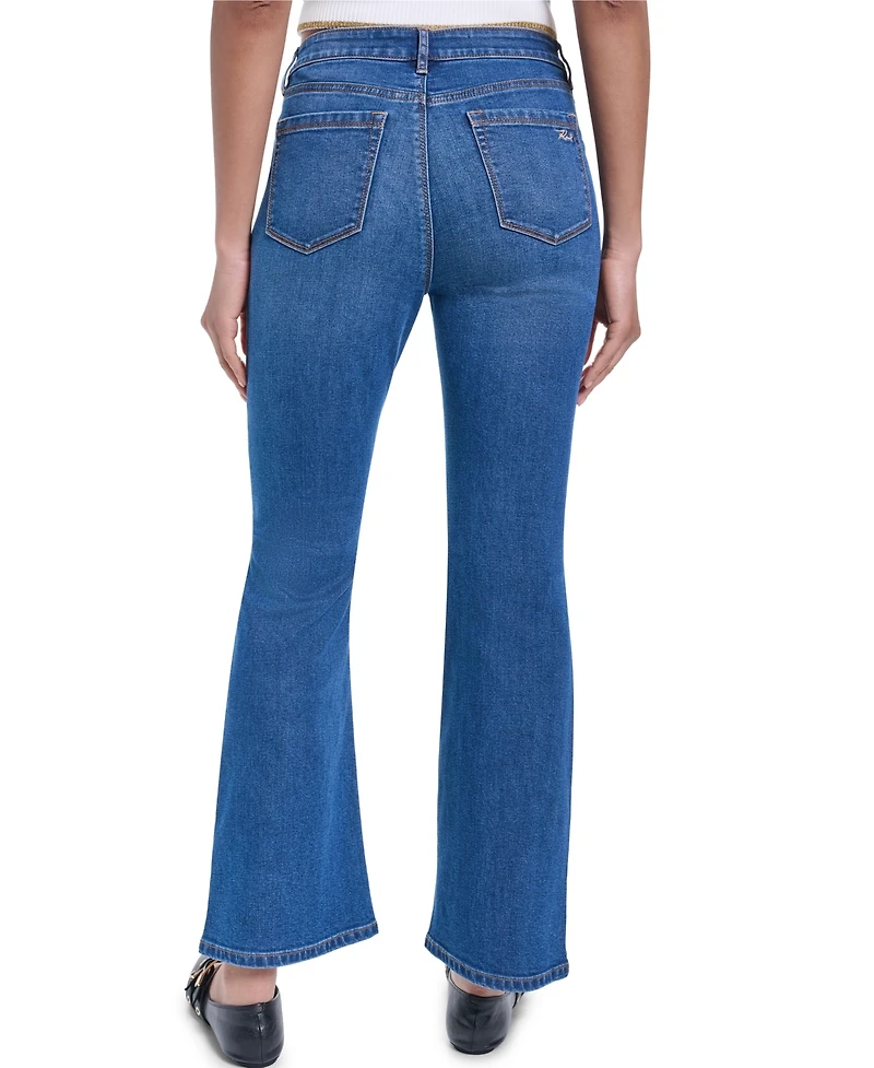 Karl Lagerfeld Paris Petite Embroidered Motif Bootcut Jeans