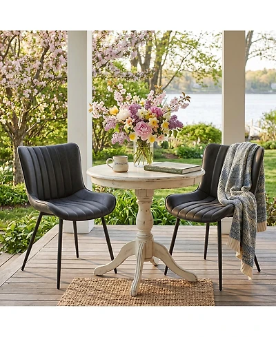 homfan Set of 2 Mid-Century Modern Dining Chairs, Faux Leather Upholstered Seat, Armless, Backrest, Black Metal Legs, for Dining Room