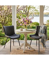 homfan Set of 2 Mid-Century Modern Dining Chairs, Faux Leather Upholstered Seat, Armless, Backrest, Black Metal Legs, for Dining Room