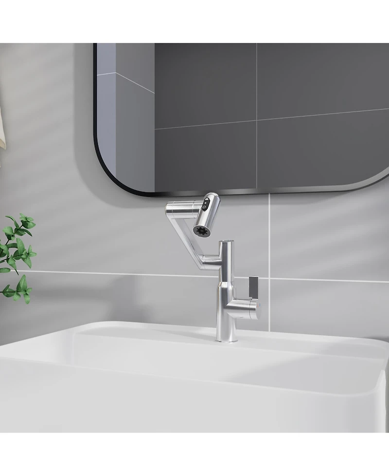 Midola Chrome Bathroom Sink Faucet with Spray Function and Temperature Display for Anti-Skid Switch and Hot and Cold and 360degree(s) Rotary