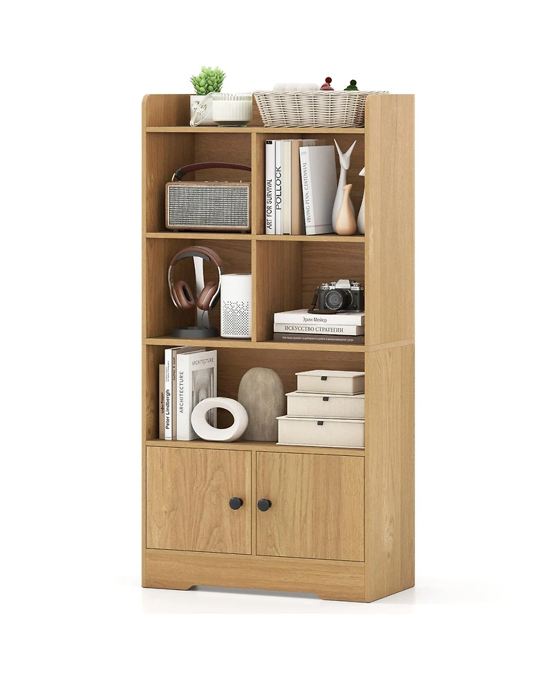 Slickblue Modern 4-Tier Bookshelf with 4 Cubes and 2 Storage Doors
