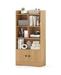 Slickblue Modern 4-Tier Bookshelf with 4 Cubes and 2 Storage Doors