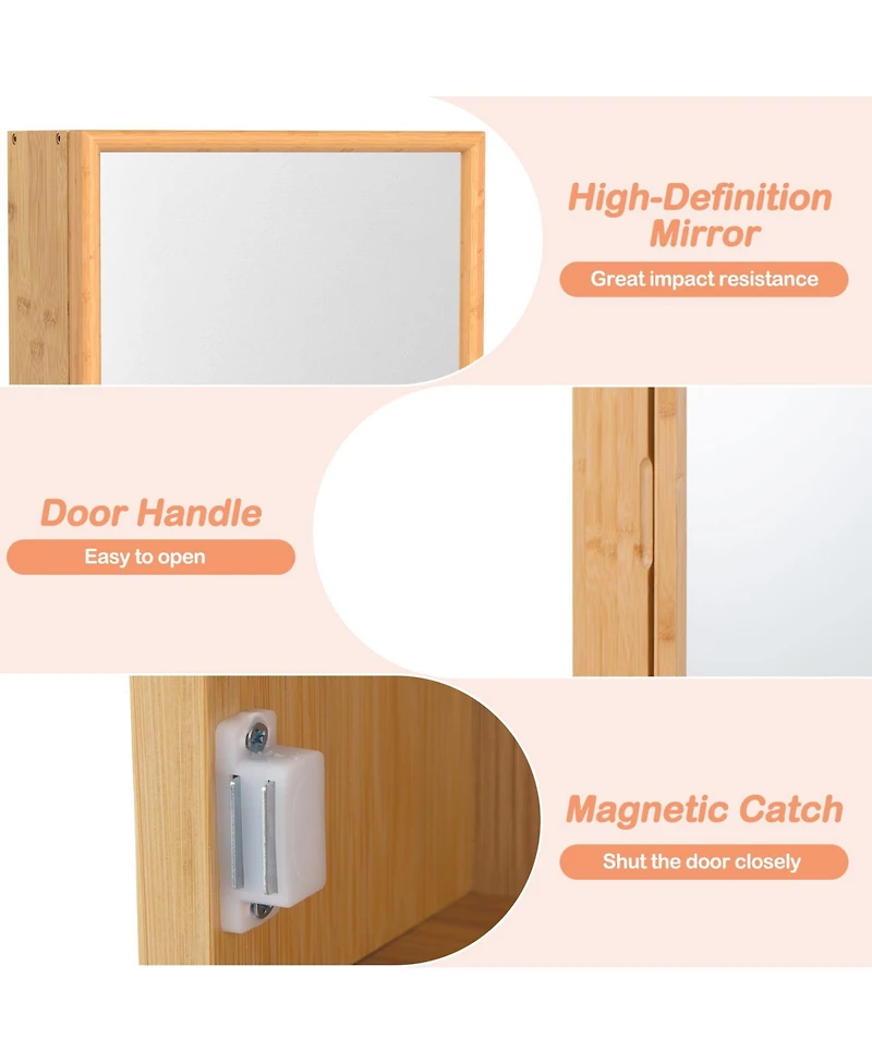 Volenca Bamboo Small Medicine Cabinet with Mirror Door and Removable Shelves, 14-in W