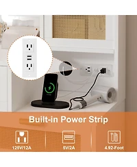 homfan Makeup Vanity Desk with Lights and Mirror, 3 Dimmable Light Modes, 5 Rattan Front Drawers, Hidden Cabinet, Built-in Power Strip, Metal Frame